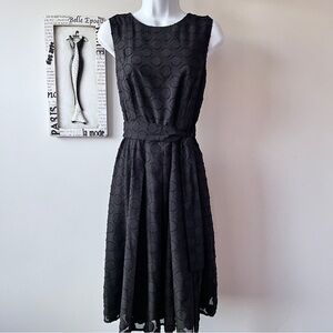 Tommy Hilfiger Polka Dot Black Sleeveless Belted Chiffon Dress Size 6